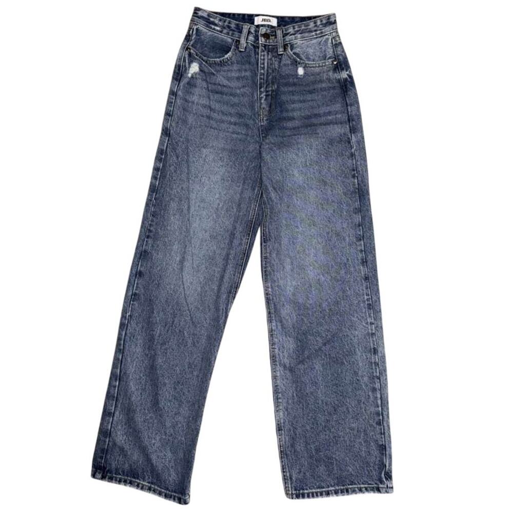 JBD Jeans Women's Blue Denim Distressed Classic Relaxed Straight Zip Fly - 25